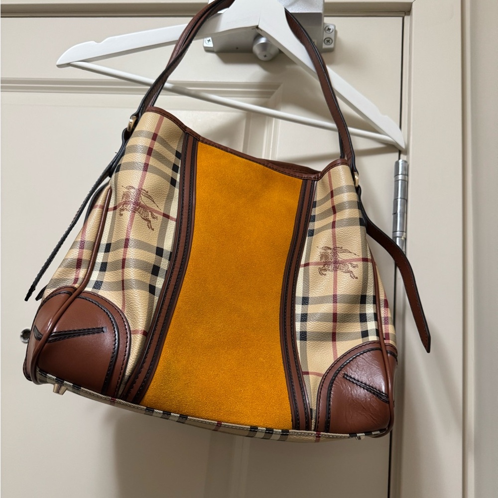 Burberry Brown and Yellow Plaid Shoulder Bag